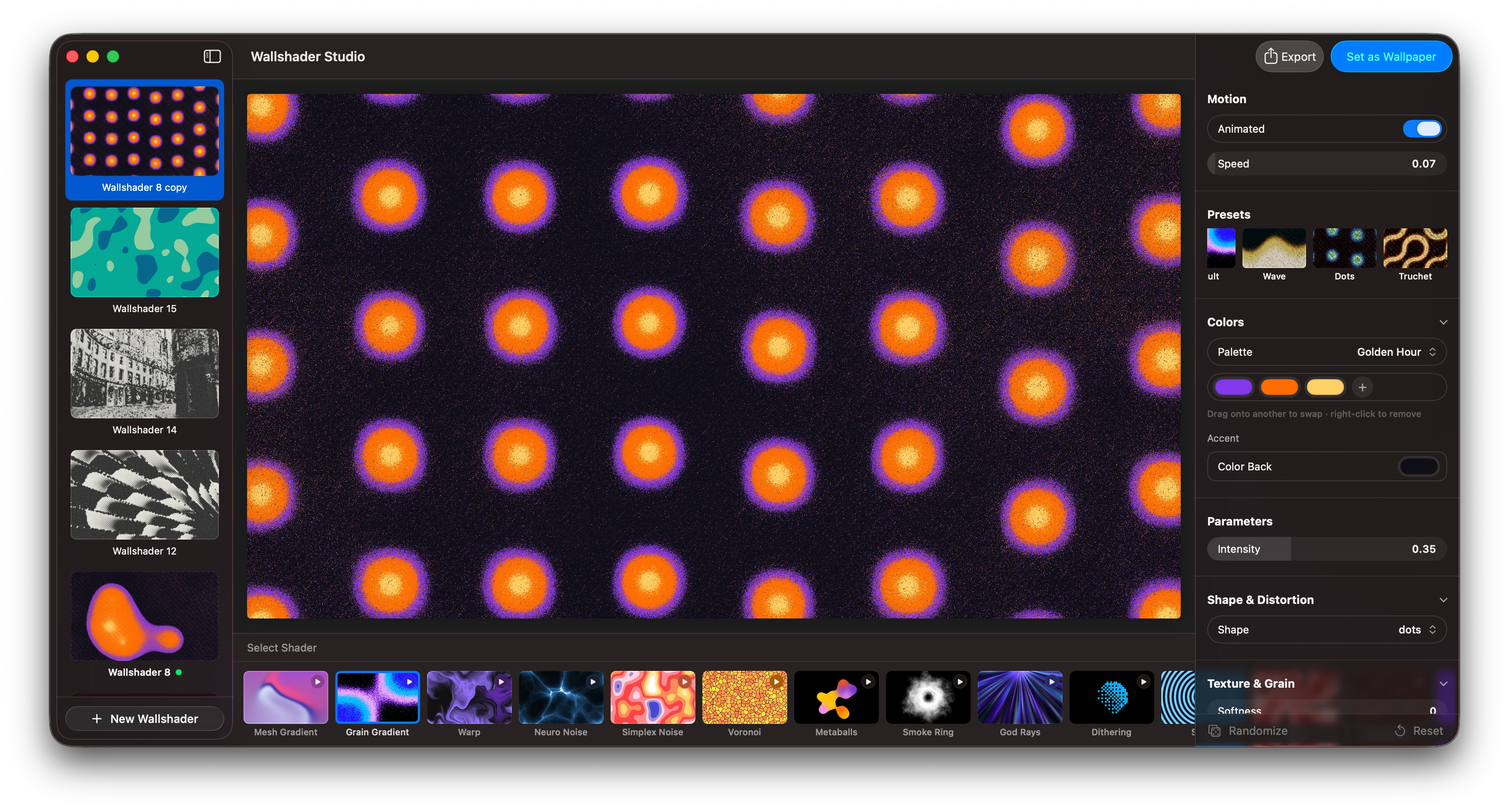 Wallshader Studio window